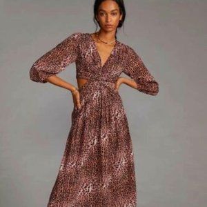 NWT Anthropologie Ranna Gill Cutout Brown Animal Print Midi Dress